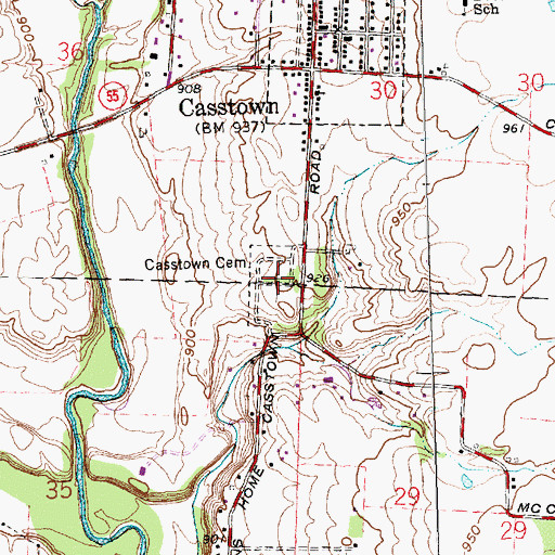 Topographic Map of Casstown Cemetery, OH