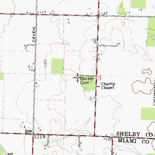 Topographic Map of Dorsey Cemetery, OH