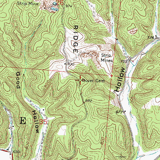Topographic Map of Dozer Cemetery, OH