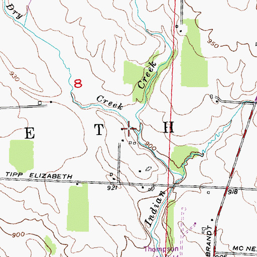 Topographic Map of Dry Creek, OH