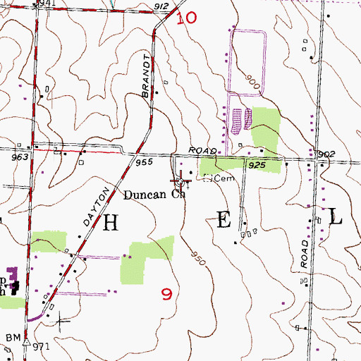 Topographic Map of Duncan Church, OH