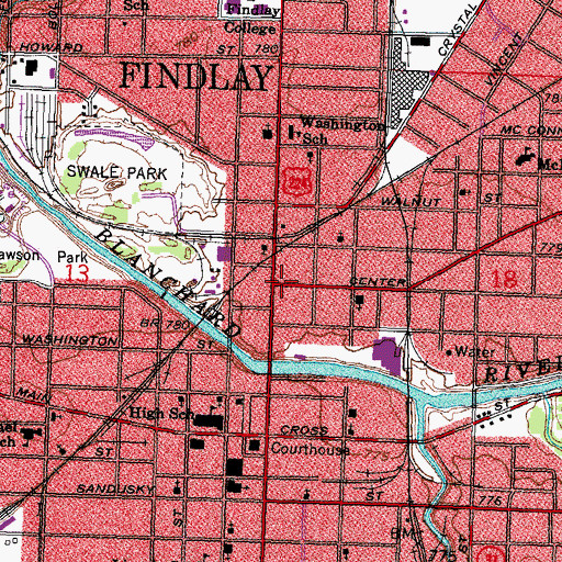 Topographic Map of Findlay, OH