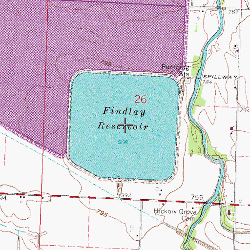 Topographic Map of Findlay Reservoir, OH