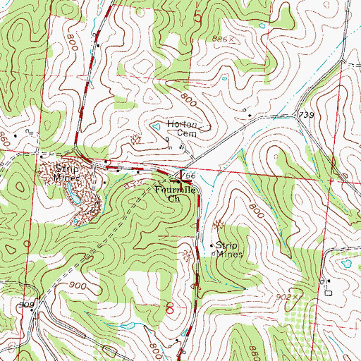 Topographic Map of Fourmile Church, OH