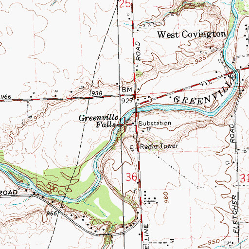 Topographic Map of Greenville Falls, OH