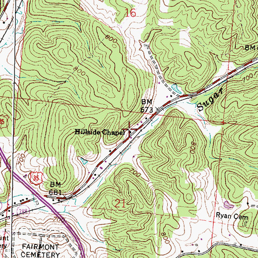 Topographic Map of Hillside Chapel, OH