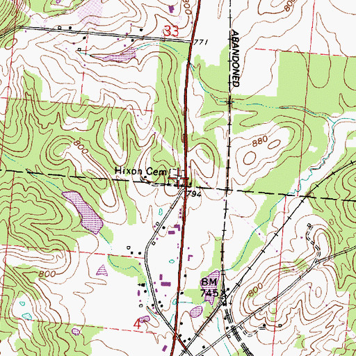 Topographic Map of Hixon Cemetery, OH