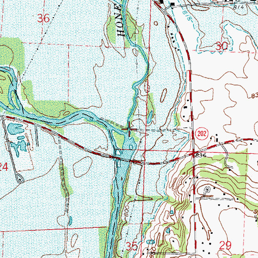 Topographic Map of Honey Creek, OH