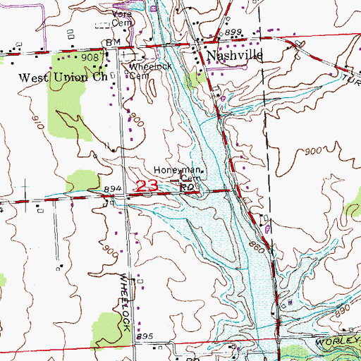 Topographic Map of Honeyman Cemetery, OH