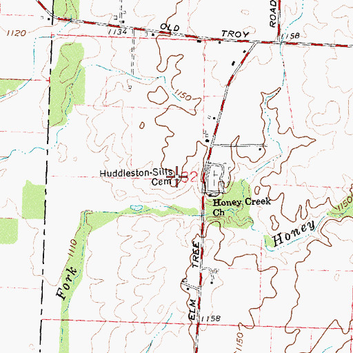 Topographic Map of Huddleston-Sills Cemetery, OH