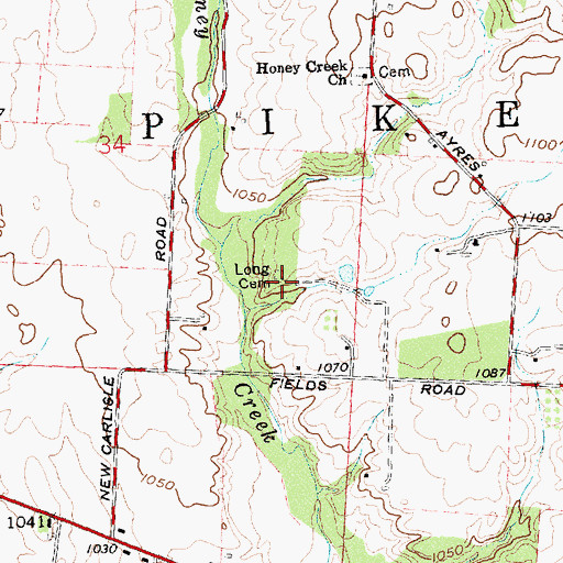 Topographic Map of Long Cemetery, OH