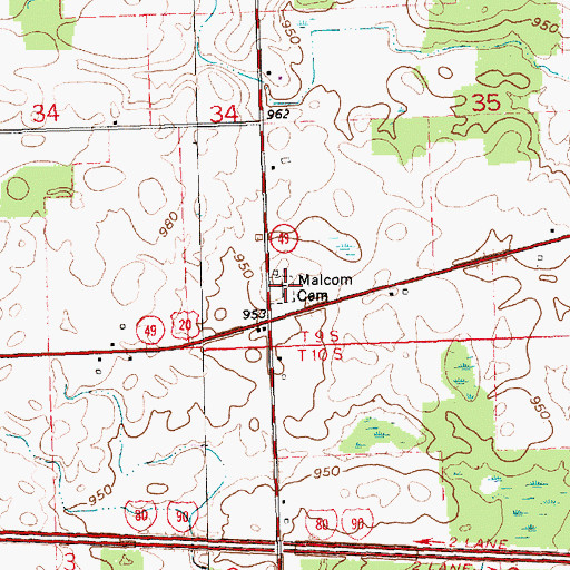 Topographic Map of Malcom Cemetery, OH