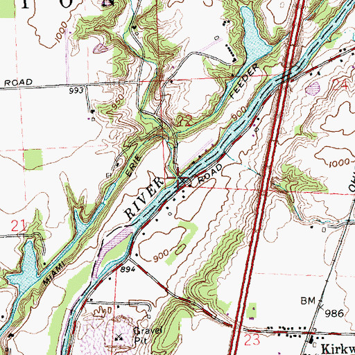 Topographic Map of Mill Branch, OH