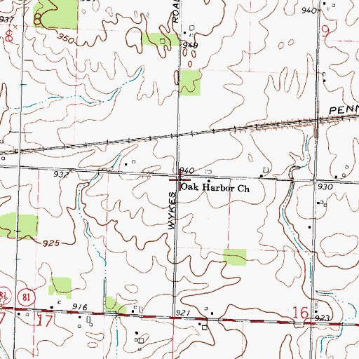 Topographic Map of Oak Harbor Church, OH