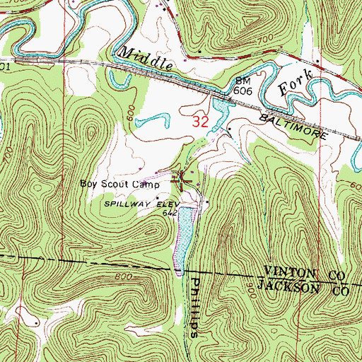 Topographic Map of Phillips Hollow, OH