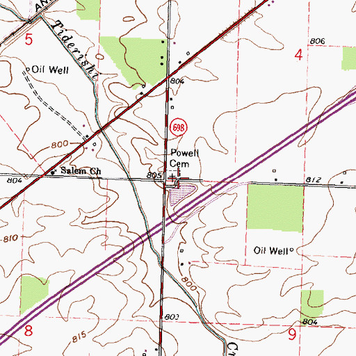 Topographic Map of Powell Cemetery, OH