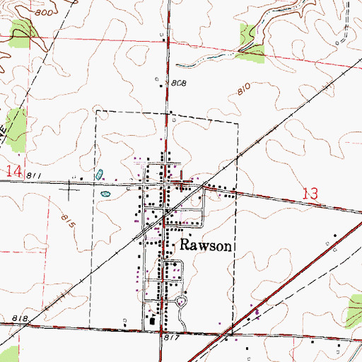 Topographic Map of Rawson, OH