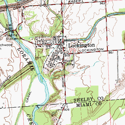 Topographic Map of Razer Cemetery, OH