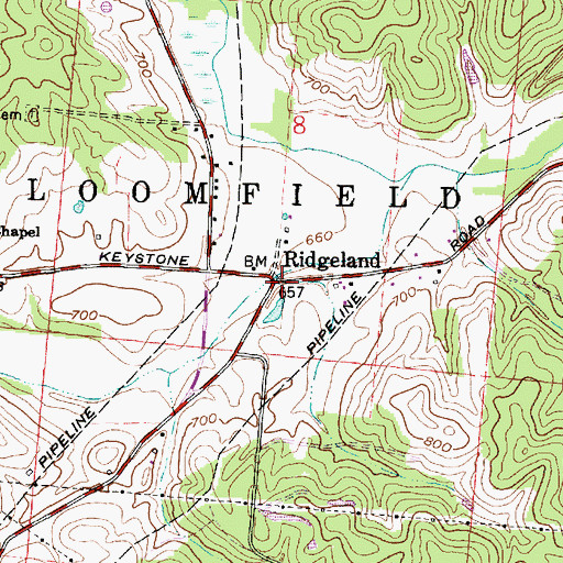 Topographic Map of Ridgeland, OH