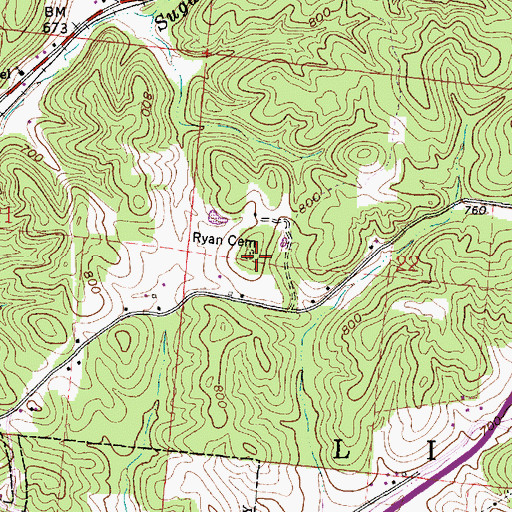 Topographic Map of Ryan Cemetery, OH