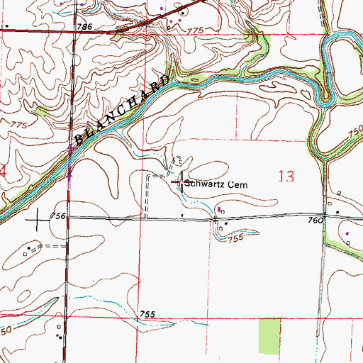 Topographic Map of Schwartz Cemetery, OH