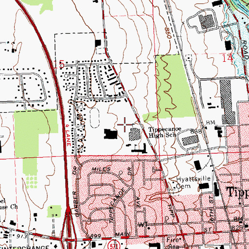 Topographic Map of Tippecanoe High School, OH