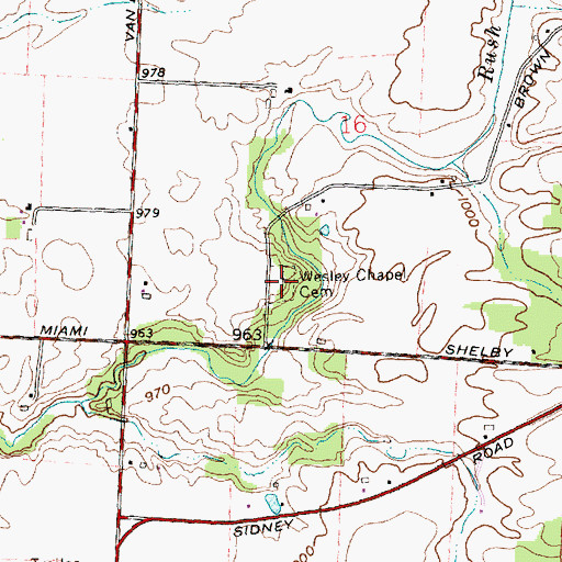 Topographic Map of Wesley Chapel Cemetery, OH