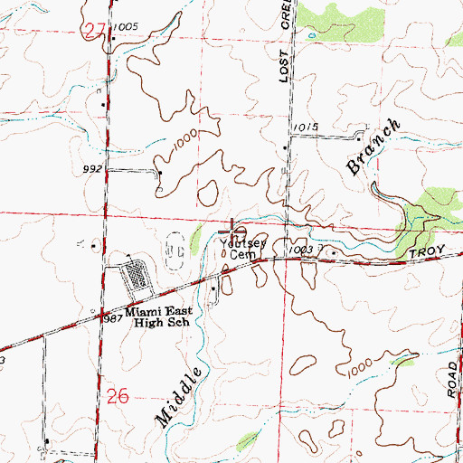 Topographic Map of Youtsey Cemetery, OH