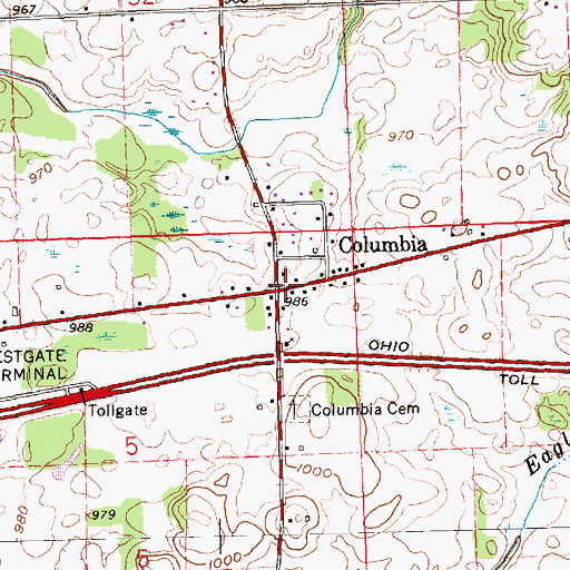 Topographic Map of Columbia, OH