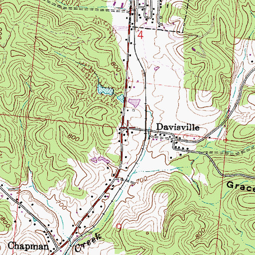 Topographic Map of Davisville, OH