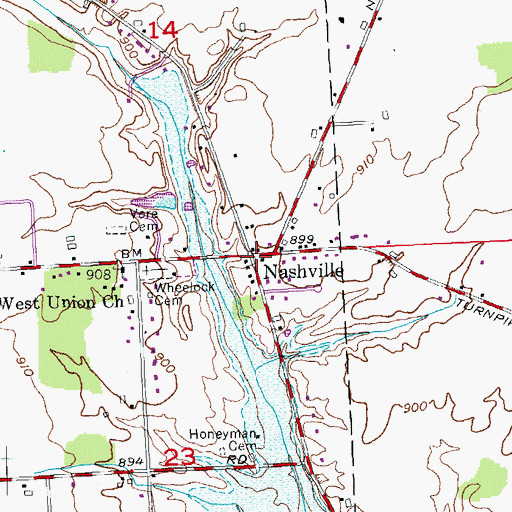 Topographic Map of Nashville, OH
