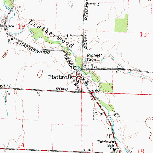 Topographic Map of Plattsville, OH