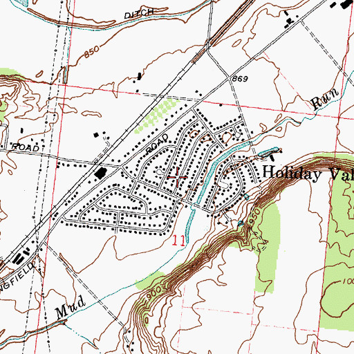 Topographic Map of Holiday Valley, OH