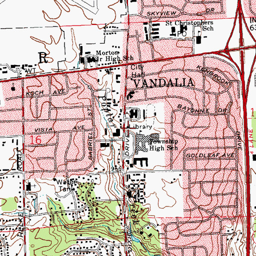 Topographic Map of Vandalia Branch Library, OH