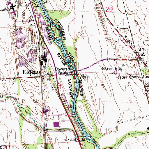 Topographic Map of Eldean Bridge, OH