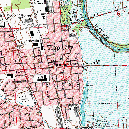 Topographic Map of Tipp City Public Library, OH