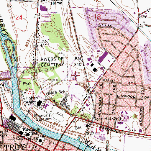 Topographic Map of Troy Junior High School, OH