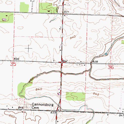 Topographic Map of Cannonsburg, OH
