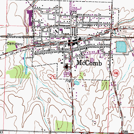 Topographic Map of McComb High School, OH