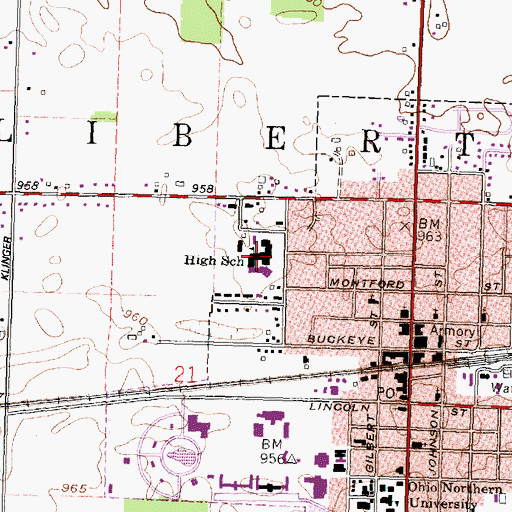 Topographic Map of Ada High School, OH