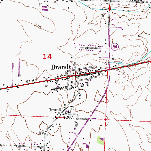 Topographic Map of Brandt, OH