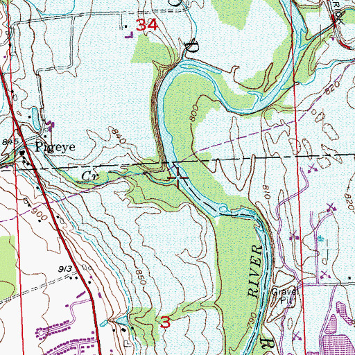 Topographic Map of Pigeye Creek, OH