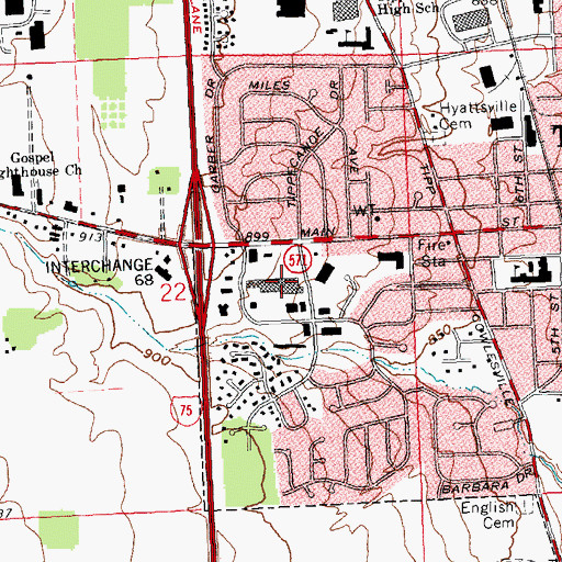 Topographic Map of Tipp City Plaza Shopping Center, OH