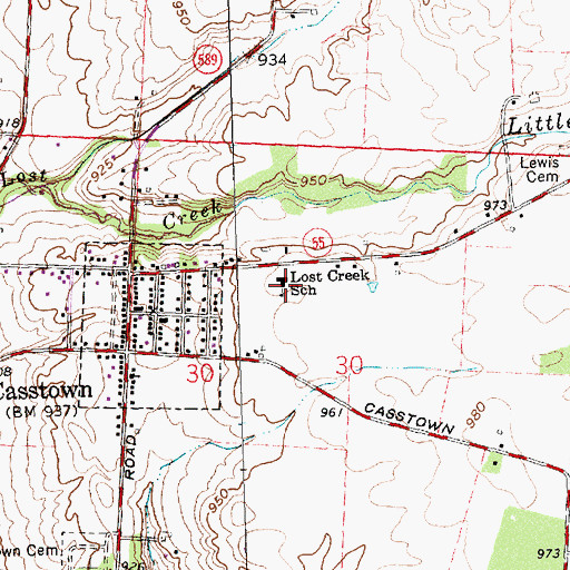 Topographic Map of Lost Creek School, OH