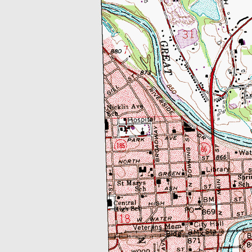 Topographic Map of Piqua Memorial Medical Center (historical), OH