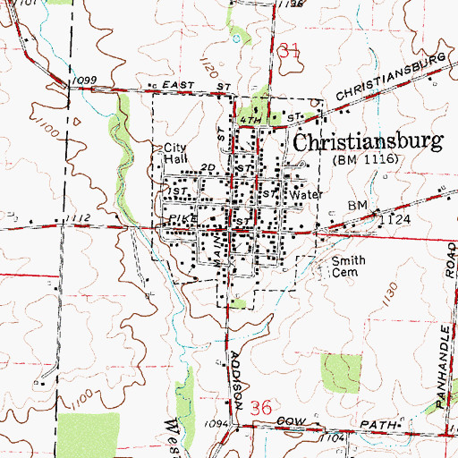 Topographic Map of Christiansburg, OH