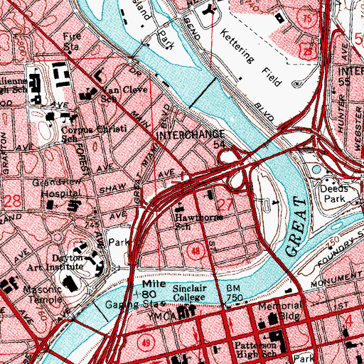Topographic Map of Interchange 54, OH