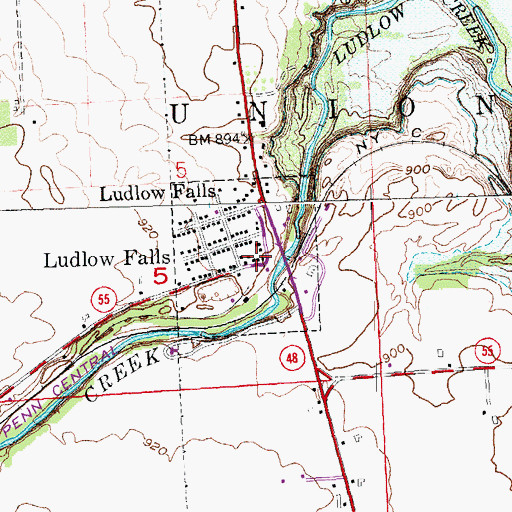 Topographic Map of Ludlow Falls, OH