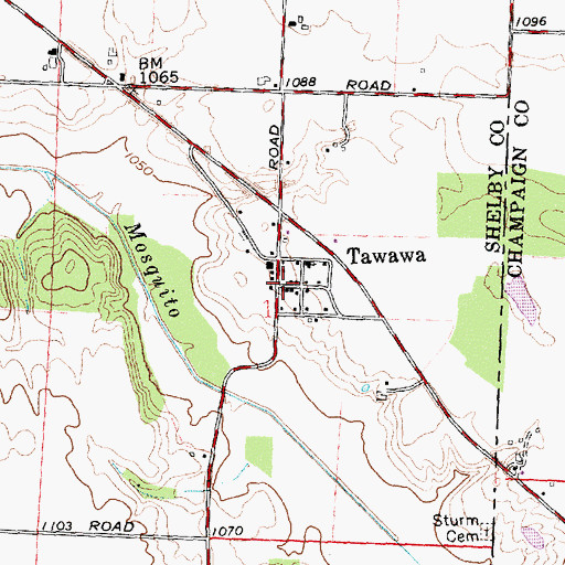 Topographic Map of Tawawa, OH