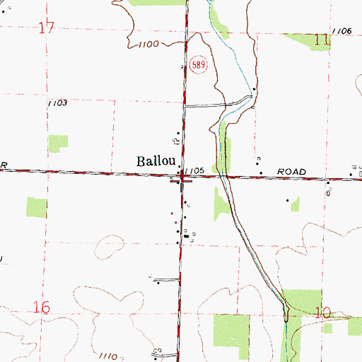 Topographic Map of Ballou, OH
